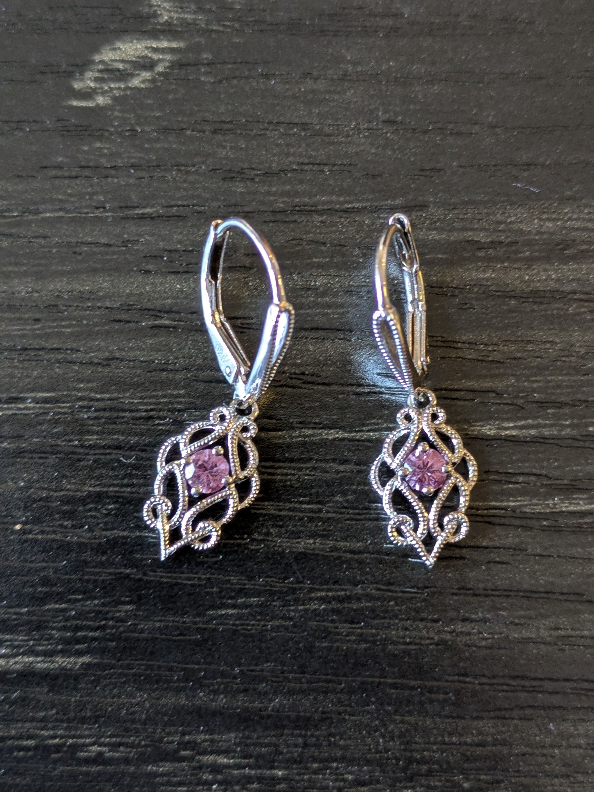 Vintage-Inspired Silver Filigree Earrings With Pink Sapphire